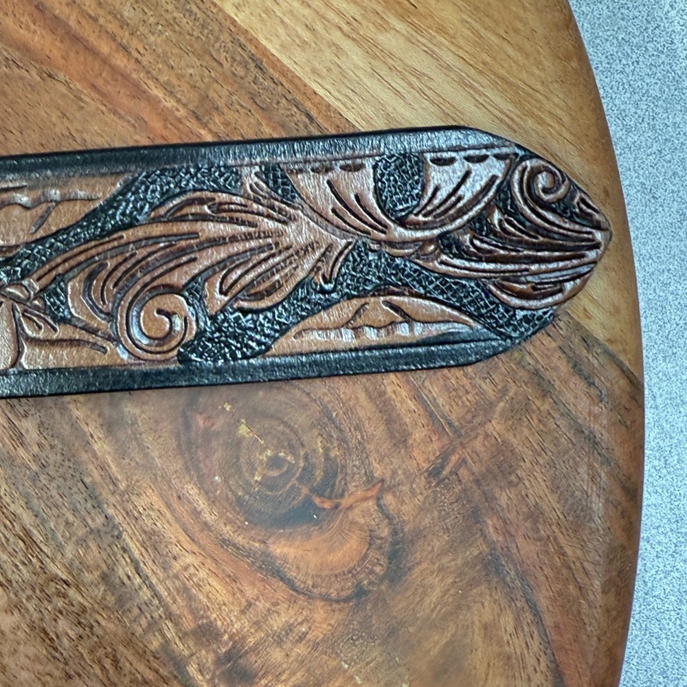 Source Unknown Black and Brown Embossed Belt - image 3